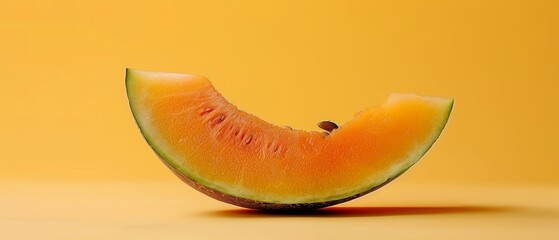   Watermelon atop yellow table, adjacent wall