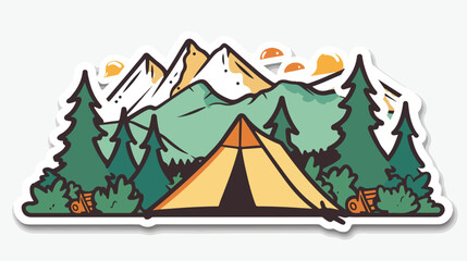 Camping Sticker On White Background flat vector isolated