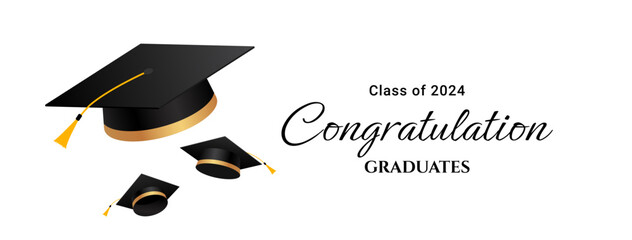 Congratulation graduates. Congratulations lettering design with academic cap. Vector Illustration