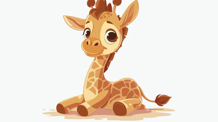 Cartoon baby giraffe sitting flat vector isolated on white
