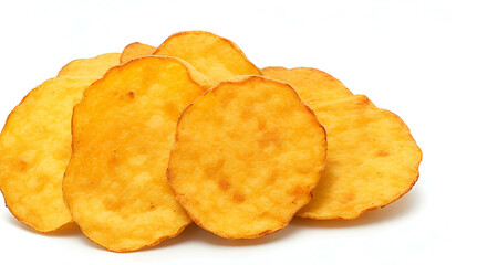 Savory potato chips isolated on white background with ample space for text or branding.