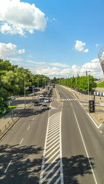 4K Time Lapse of crossroad fast moving cars, Daytime road traffic in Warsaw