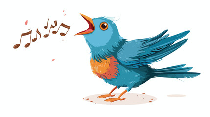 Cartoon blue bird singing on white background flat vector
