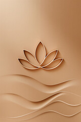 Spa, yoga and beauty concept, luxury minimal 3d lotus flower  logo design on beige background