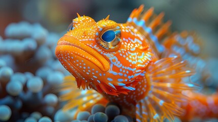   A high-resolution image of a fish swimming among vibrant coral formations against a clear background