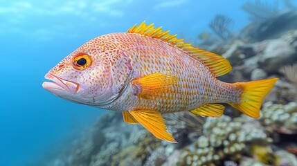   Close-up fish on water with vibrant coral backdrop