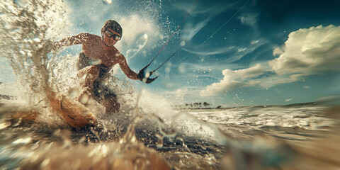 Surfing Action: Man Riding Waves with Water Splash