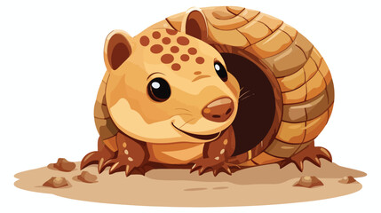 Cartoon cute baby armadillo out of a hole flat vector