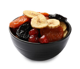 Mix of delicious dried fruits isolated on white