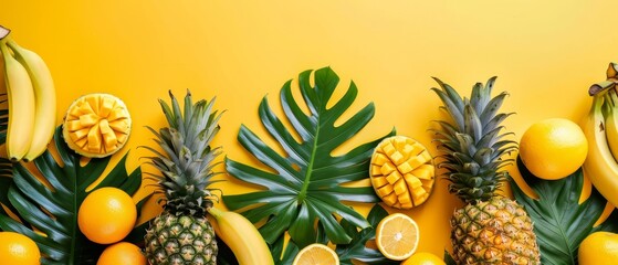  bananas, pineapples , and oranges - obrazy, fototapety, plakaty