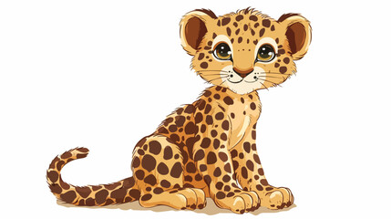 Cartoon cute baby leopard sitting flat vector 