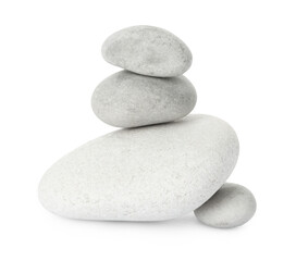 Stack of different stones isolated on white
