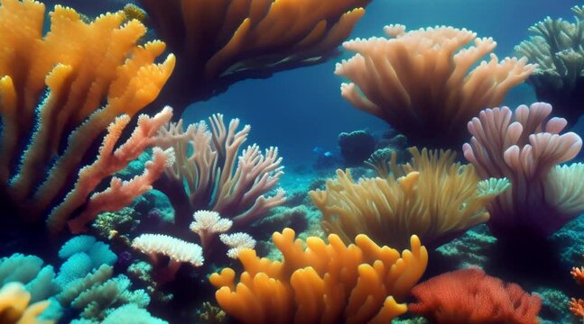 animation, motion effect, Underwater world with fish and corals, 60 fps 8 sec,
