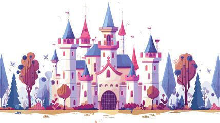 Cartoon Fairytale background with princess castle flat