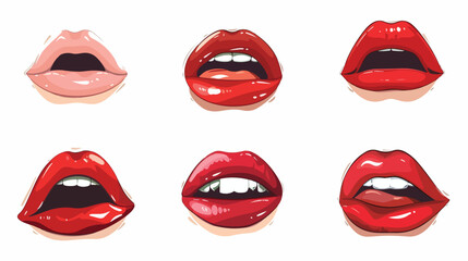 Cartoon female sexy red lips isolated on white background