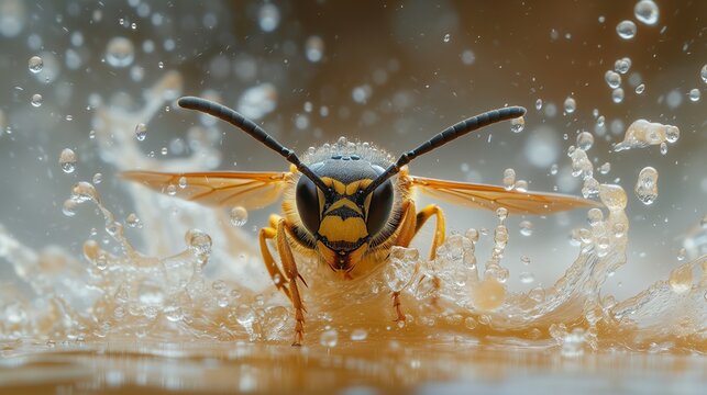 Freezing the fast movements of wasp in extreme close-ups. The image reveal intricate details of an insect in mid-flight or showcasing dynamic behaviors.