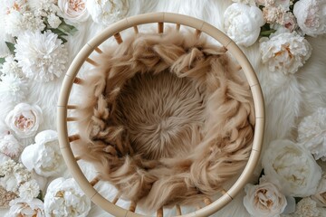 Circular floral arrangement with hair-like center