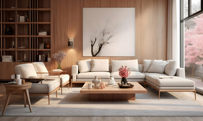 Modern living room interior design. 3d rendering mock up scene