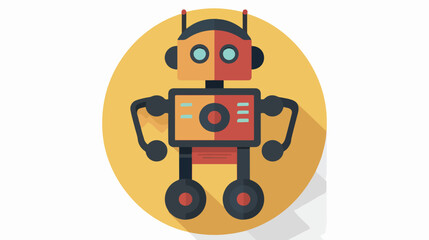 Robot concept flat icon with long shadow flat vector illustration