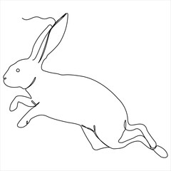 Single line continuous drawing of cute rabbit and concept Easter bunny outline vector illustration