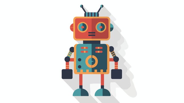 Robot concept flat icon with long shadow flat vector illustration