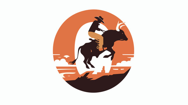 Rodeo letter O logo design with cowboy riding a bull.