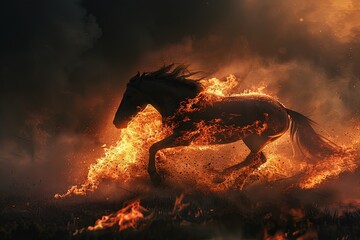 horse of fire charging in the fire breaching fire fire everywhere - obrazy, fototapety, plakaty
