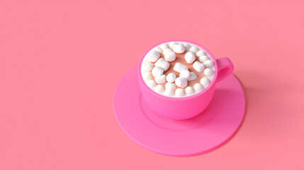 3d render hot chocolate with marshmallow on top, simple, minimalism