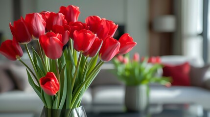 Red tulips in a modern interior