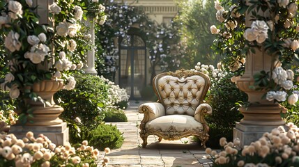 Fototapeta premium A wooden chair in a traditional French courtyard