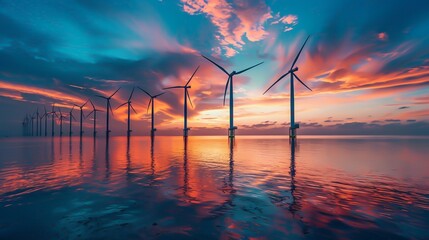 Wind turbines in the bay of an ocean - obrazy, fototapety, plakaty
