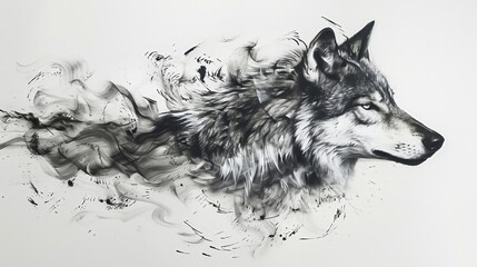 A wolf painted in calligraphic style - obrazy, fototapety, plakaty
