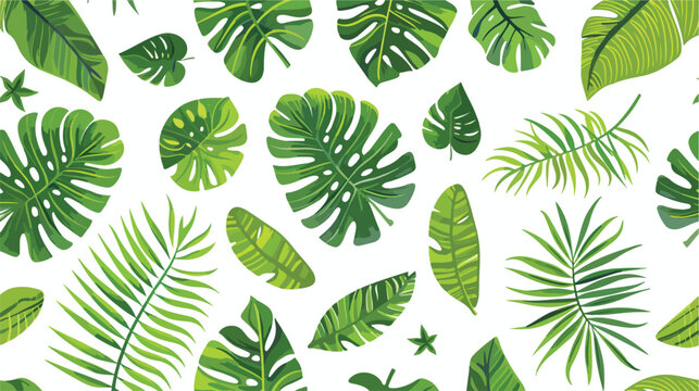 Seamless pattern with green tropical leaves 