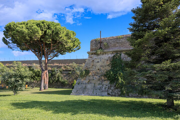 Fototapeta na wymiar Urban view of Civitavecchia, Italy: Renaissance Walls.