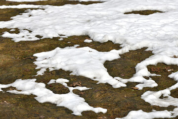 Snow thawed areas in an early spring