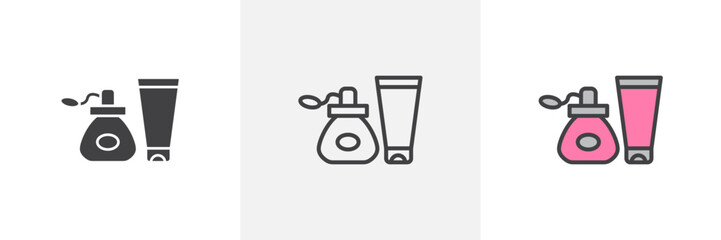 Variety of Herbal Cosmetics Icons. Natural Skincare Product and Body Lotion Symbols.