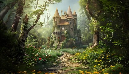Fairy tale castle in an enchanted forest