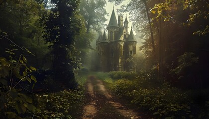 Fairy tale castle in an enchanted forest