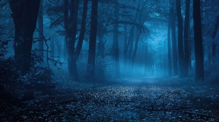Dark empty scene, night landscape, gloomy forest, nature scene with forest and moonlight, night...