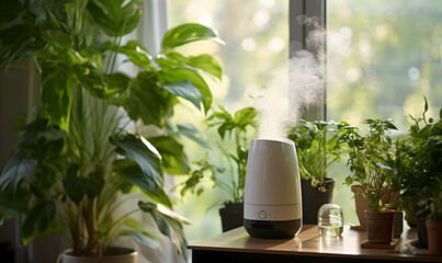 Air humidifier during heating period at home - obrazy, fototapety, plakaty