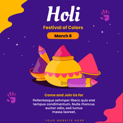 Holi festival background. Happy Holi social media post  vector illustration. 