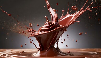 A decadent splash of dark chocolate exploding with cocoa powder and chocolate chunks. - obrazy, fototapety, plakaty