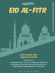 Eid ul Fitr poster and Mosque on Burgundy Background. vector illustration.