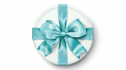 Vector White Round Gift Box with Shiny Light Blue 
