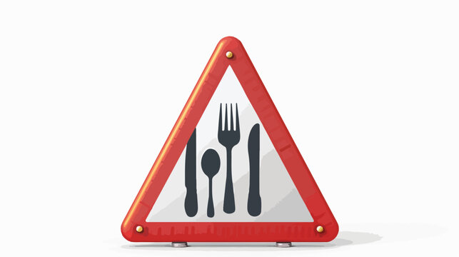 Vector triangular road sign with fork and knife flat v