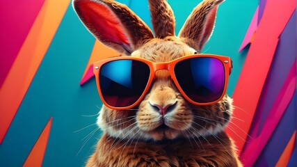 A stylish bunny wearing sunglasses on a vibrant backdrop. Artificial Generative Intelligence.