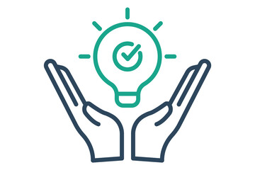 solution icon. hand with light bulb. icon related to action plan, business. line icon style. business element illustration