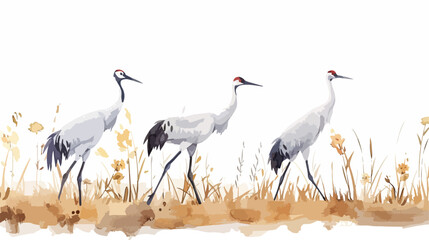 Watercolor painting of european crane duricng autumn  - obrazy, fototapety, plakaty