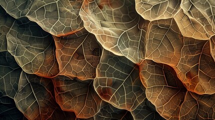 Digital illustration of an intricate earthtone pattern mimicking natural textures, inspired by nano photography of leaf surfaces