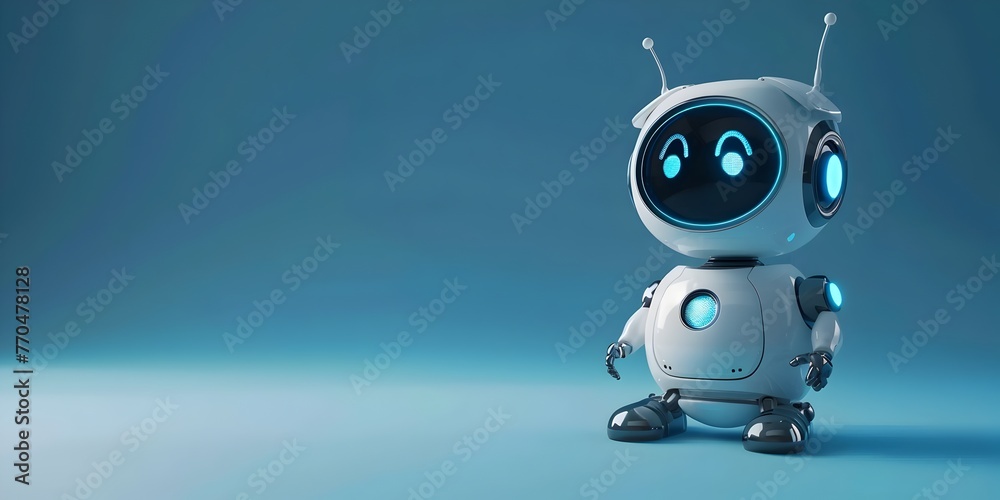 Poster cute chatbot character solving issues virtual assistant with copy space